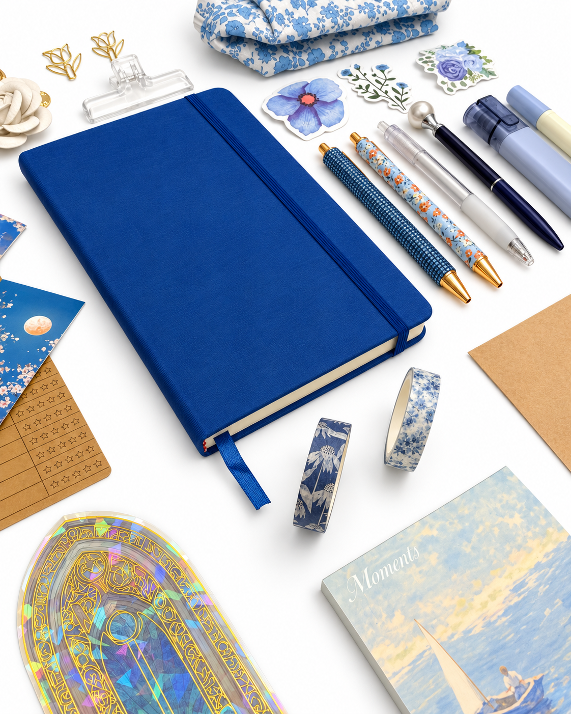 Harbor Blue stationery collection with an A5 journal, writing tools, bookmarks, washi tape, and coordinating desk accessories. Product photo 3 of 4.