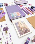 Quiet Violet purple stationery collection with an A5 journal, writing tools, bookmarks, washi tape, and coordinating desk accessories. Product photo 3 of 4.