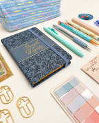 Strength blue Christian stationery collection with a Scripture journal, writing tools, bookmarks, and Bible study accessories. Product photo 2 of 4.