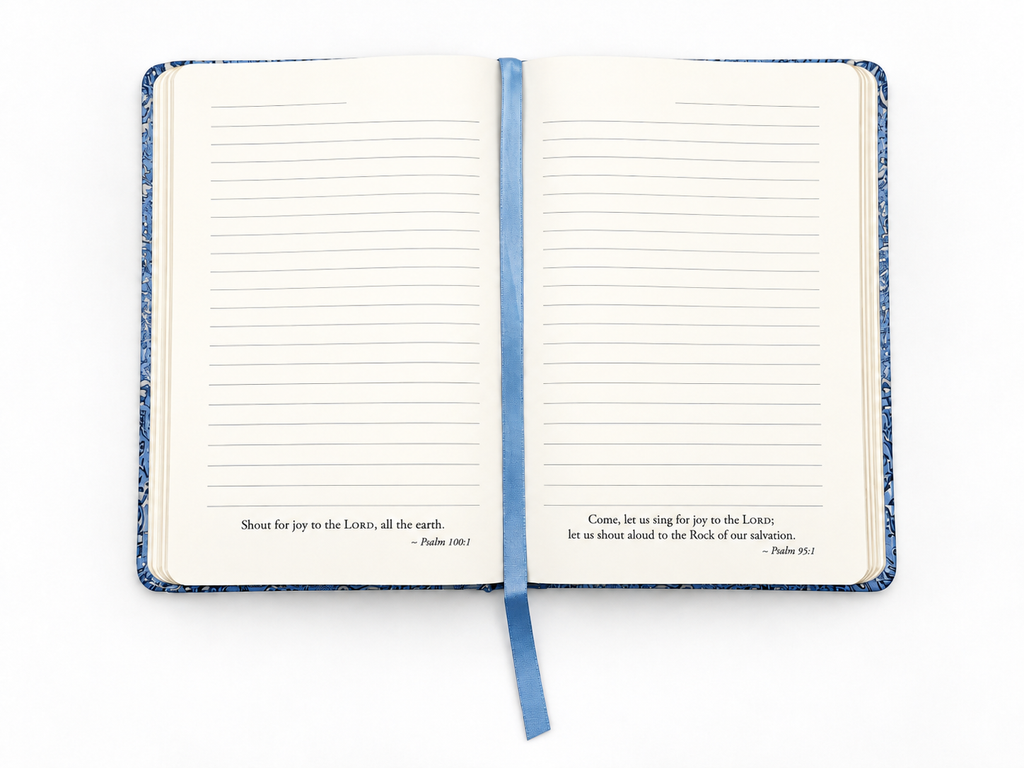 Strength blue Christian stationery collection with a Scripture journal, writing tools, bookmarks, and Bible study accessories. Product photo 4 of 4.