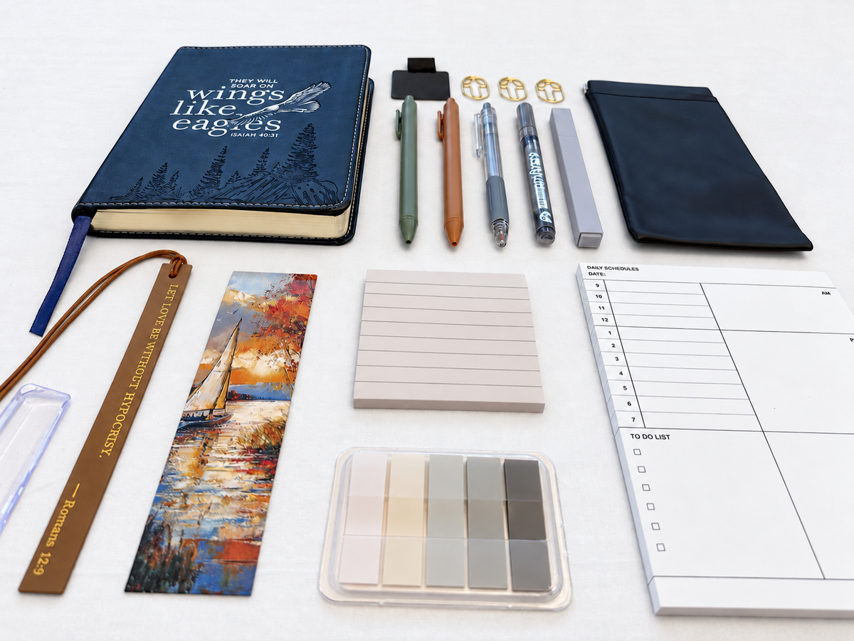 Eagle men's Christian stationery collection with a Scripture journal, writing tools, bookmarks, and Bible study accessories. Product photo 2 of 4.