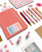 Blush Petal pink stationery collection with an A5 journal, writing tools, bookmarks, washi tape, and coordinating desk accessories. Product photo 3 of 4.