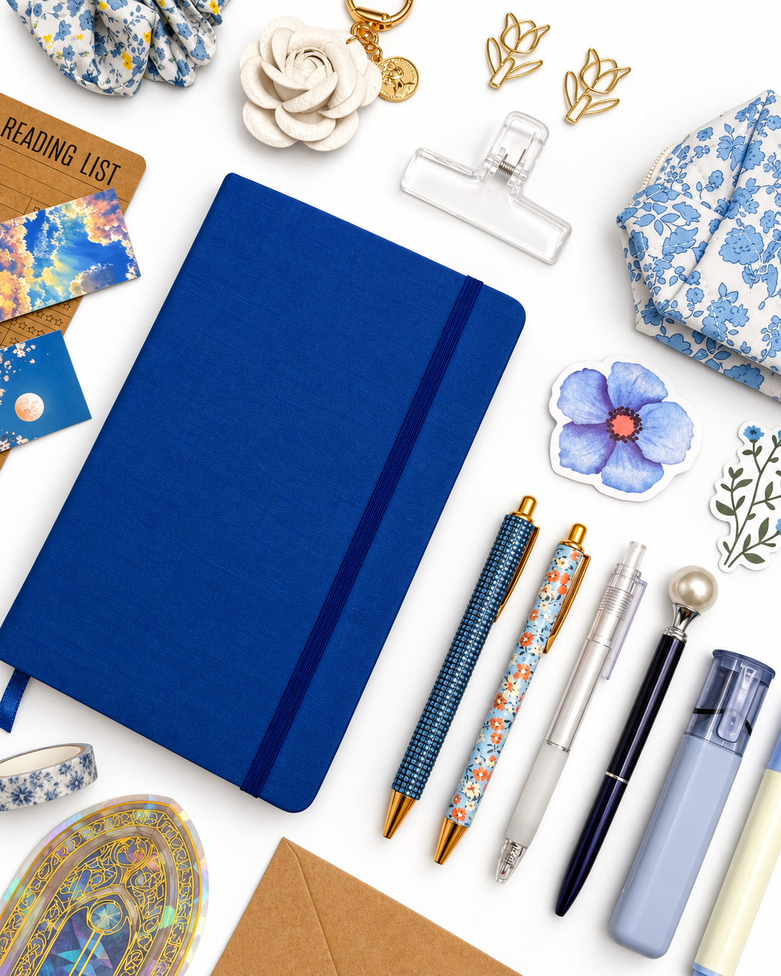 Harbor Blue stationery collection with an A5 journal, writing tools, bookmarks, washi tape, and coordinating desk accessories. Product photo 2 of 4.