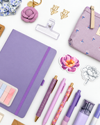 Quiet Violet purple stationery collection with an A5 journal, writing tools, bookmarks, washi tape, and coordinating desk accessories. Product photo 2 of 4.