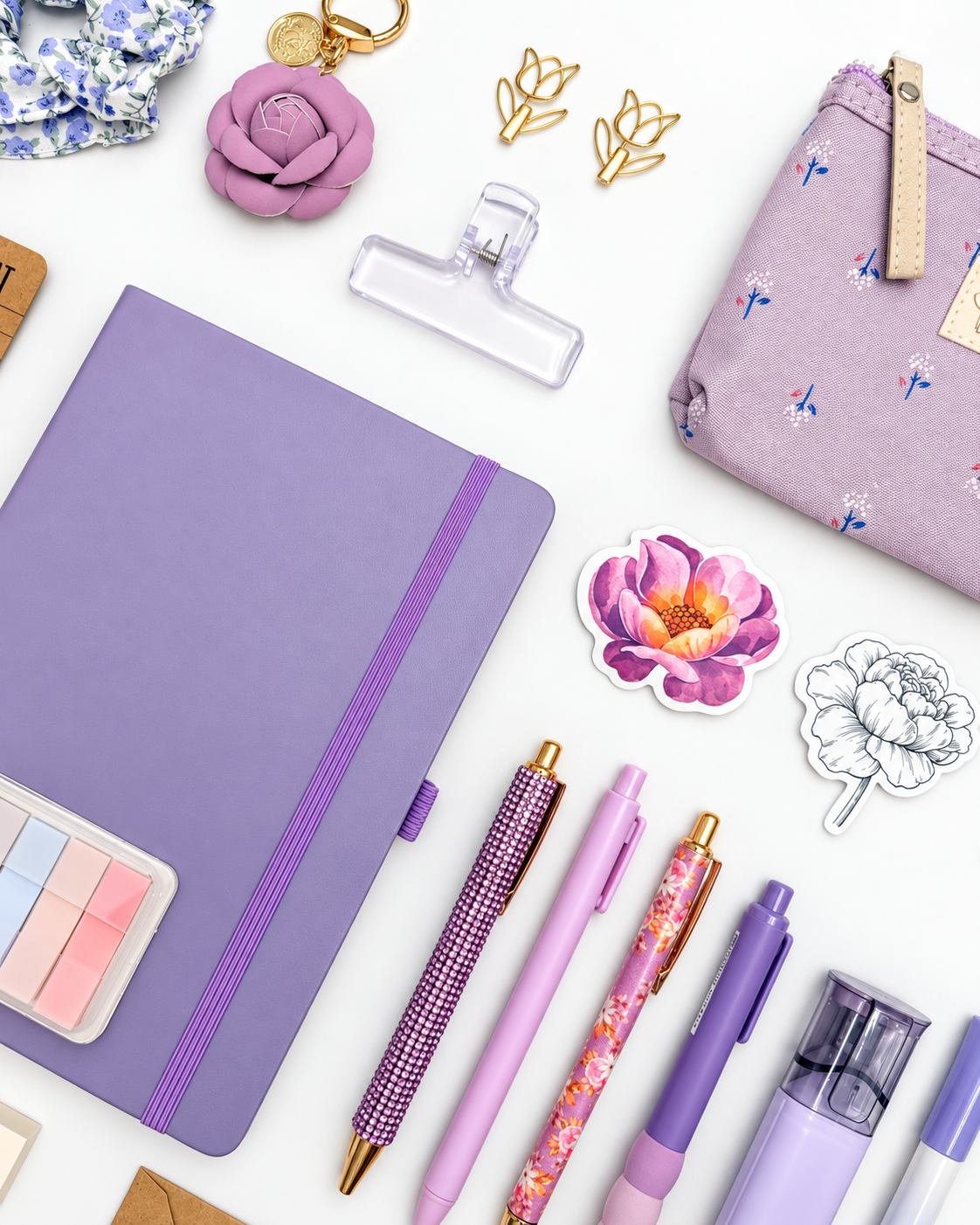 Quiet Violet purple stationery collection with an A5 journal, writing tools, bookmarks, washi tape, and coordinating desk accessories. Product photo 2 of 4.