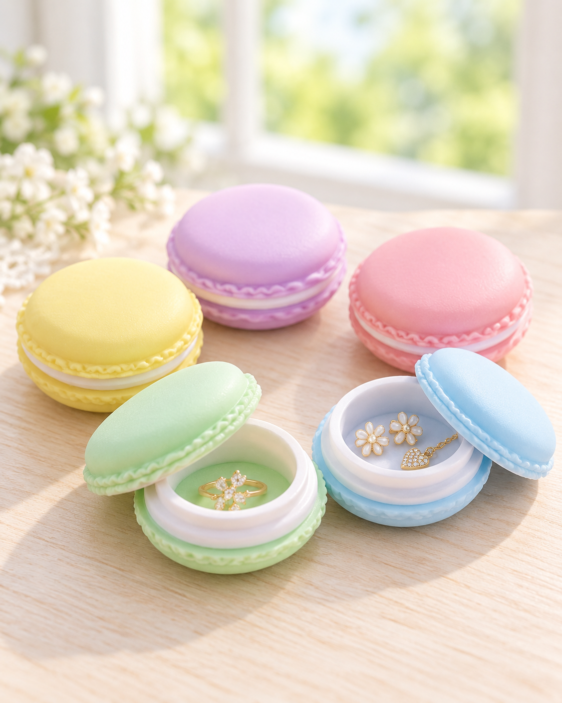 Pastel macaron jewelry holder for rings, earrings, and small keepsakes. Product photo 1 of 6.