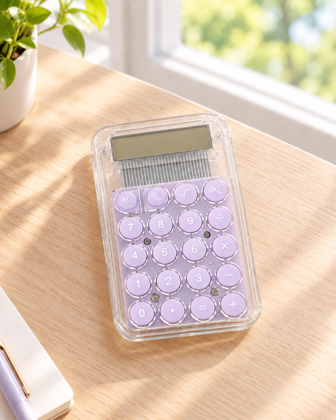 Pastel desktop calculator with colorful buttons and a clear display for home, office, or study. Product photo 2 of 5.