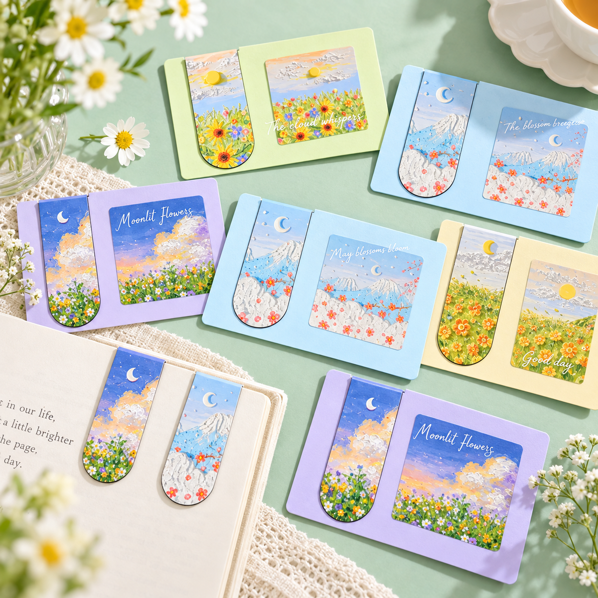 Assorted coordinating magnetic bookmarks for books, journals and planners
